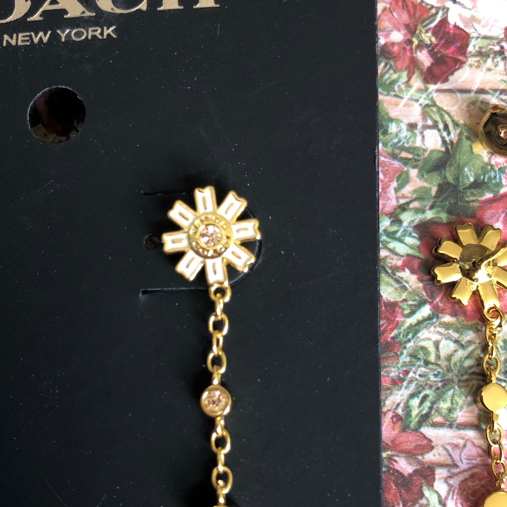 Authentic New with tag COACH Gold Sunburst Drop Earrings with Crystal - Picture 7 of 11